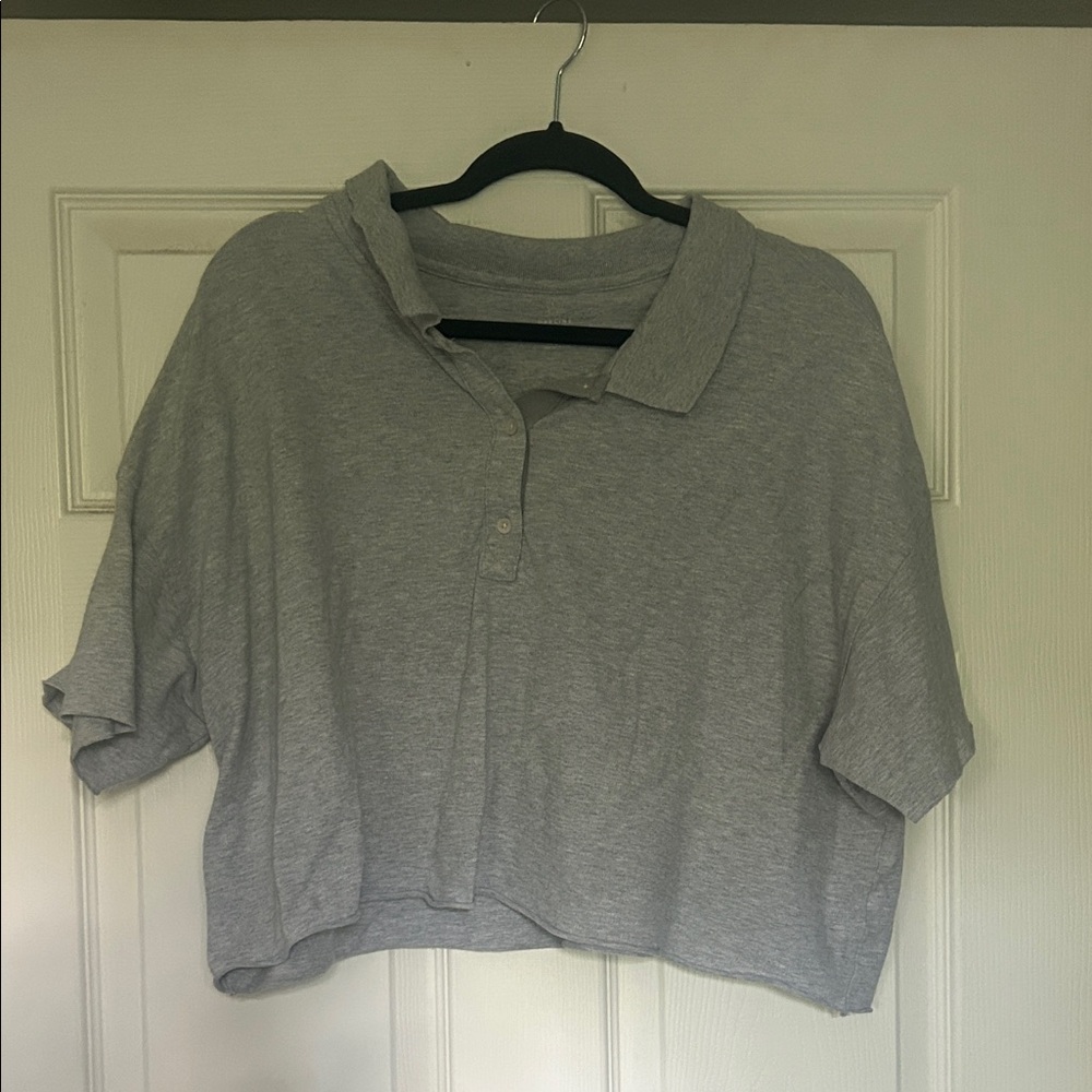 Casual Gray Women's Crop Polo Top